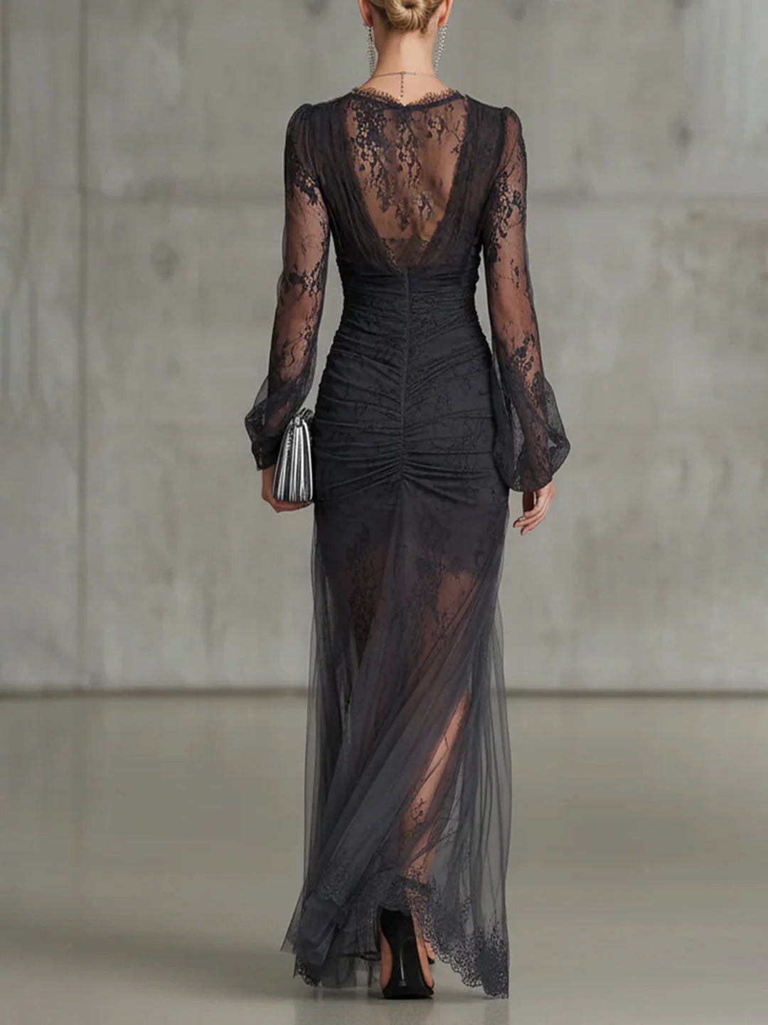 Laura | Maksikleid iš tinklelio tamsiai pilkas