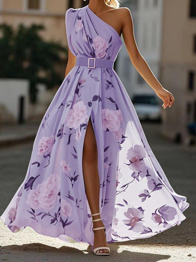 Amelie | Maxikleid Chiffon su gėlių raštu ir atviromis pečių dalimis šviesiai žalia