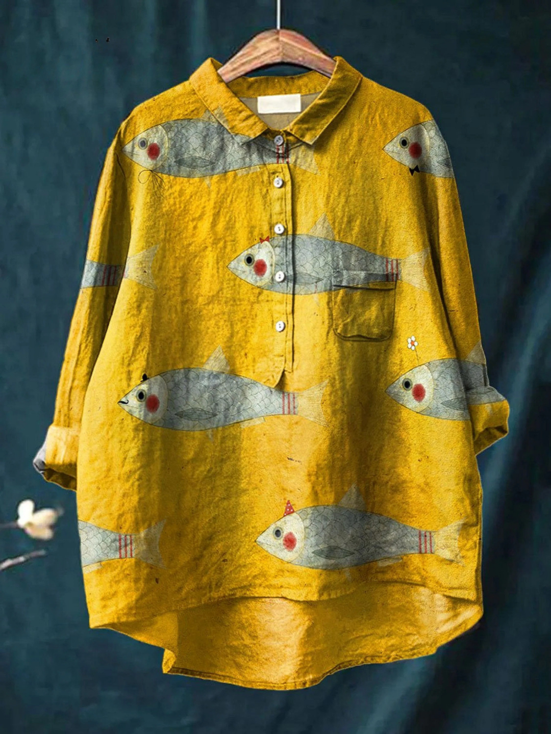 Martha | Laisvas T-Shirt su vintage žuvų menu