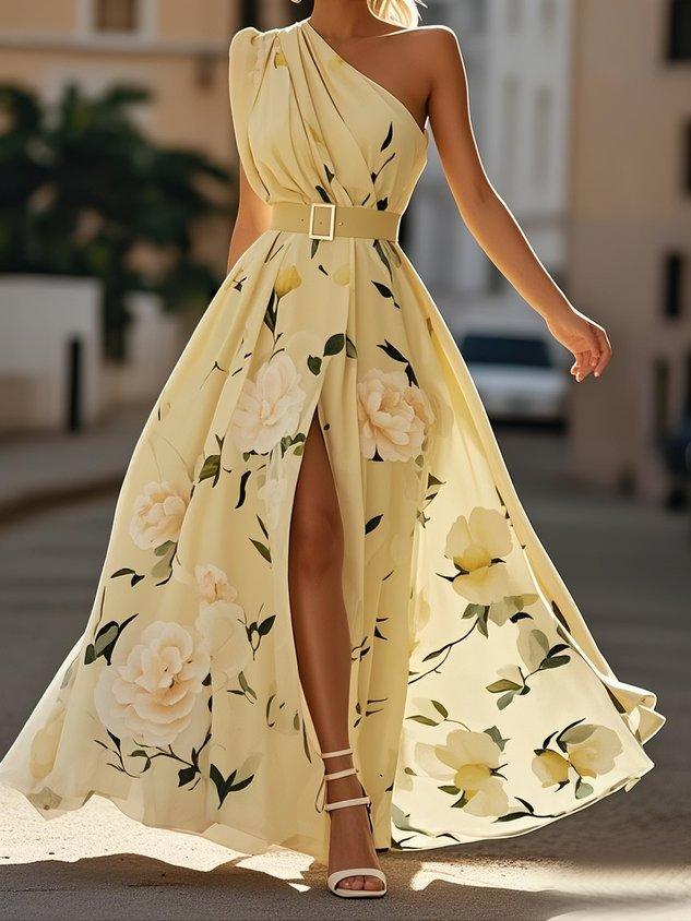 Amelie | Maxikleid Chiffon su gėlių raštu ir atviromis pečių dalimis šviesiai žalia