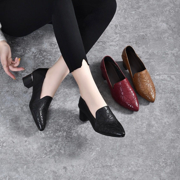 Vegan Leather High Heels with Delicate Embroidery