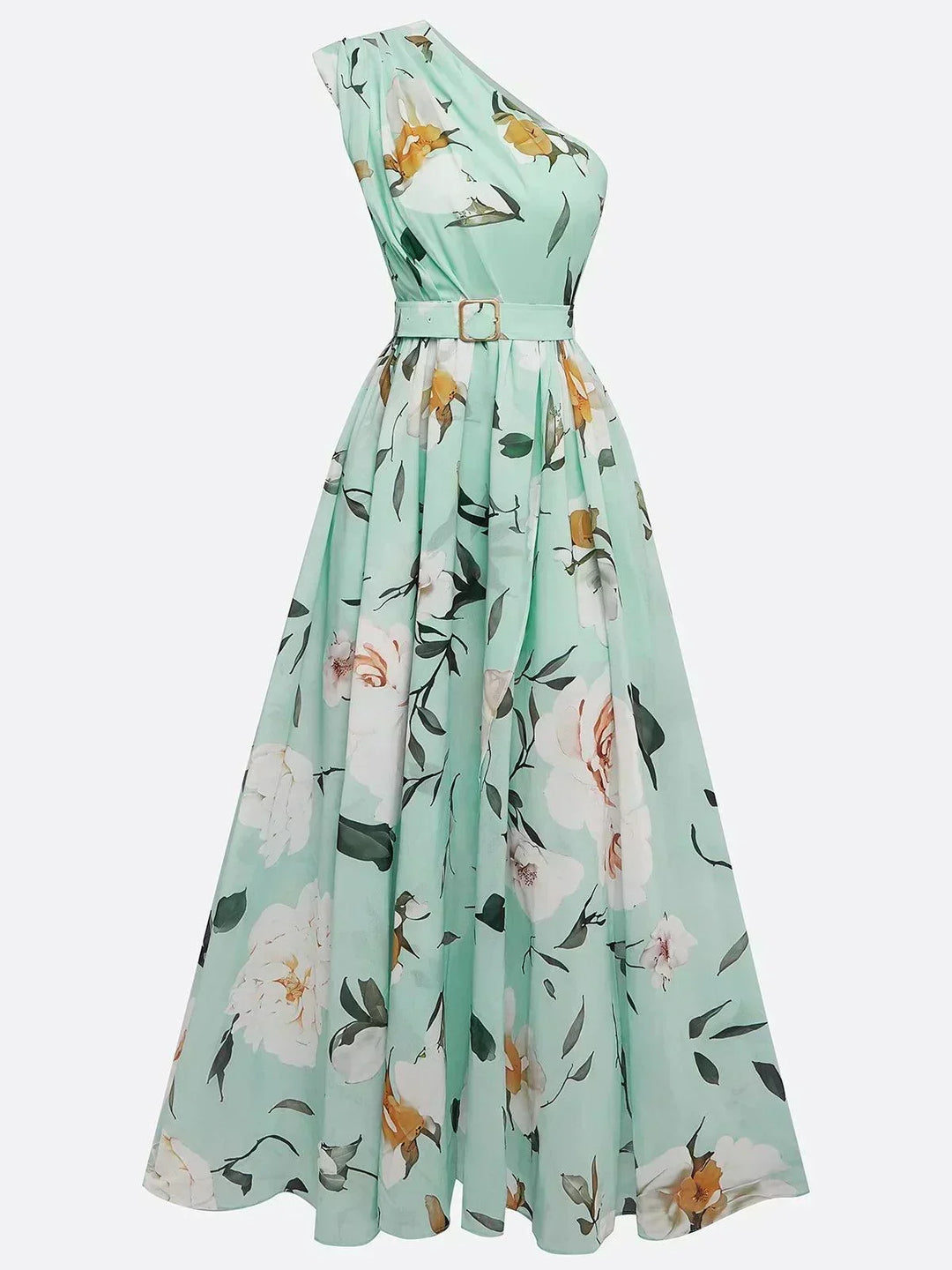 Amelie | Maxikleid Chiffon su gėlių raštu ir atviromis pečių dalimis šviesiai žalia