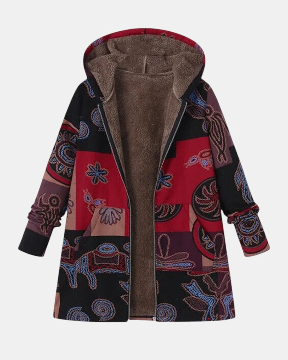 Marina – Boho-patchwork tipo sukapotas paltas su abstrakčiu raštu