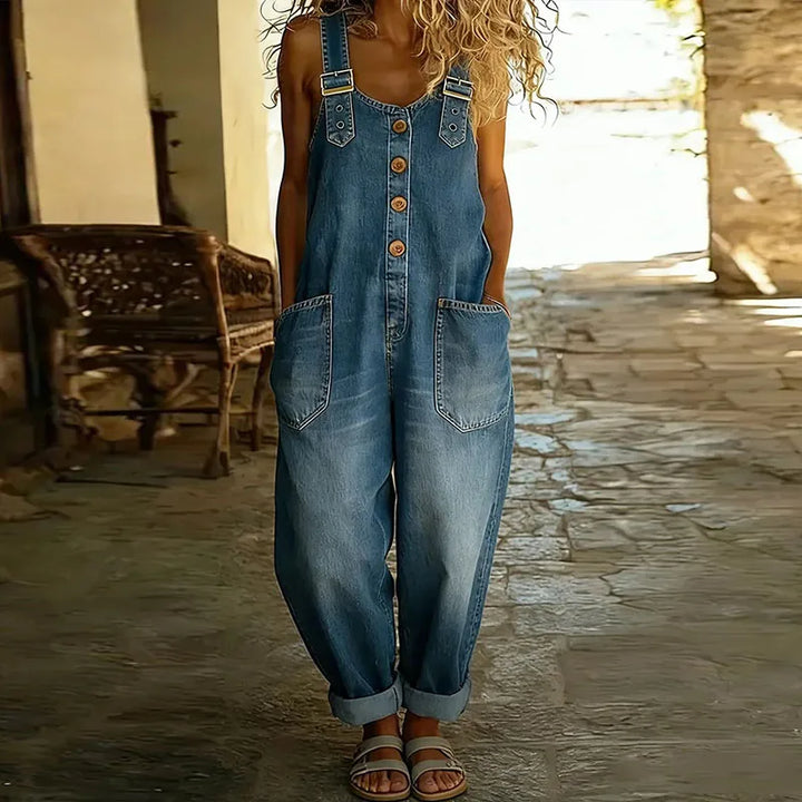 Vintage Jumpsuit iš Minkštos Medvilnės su Džinsiniu Stiliumi