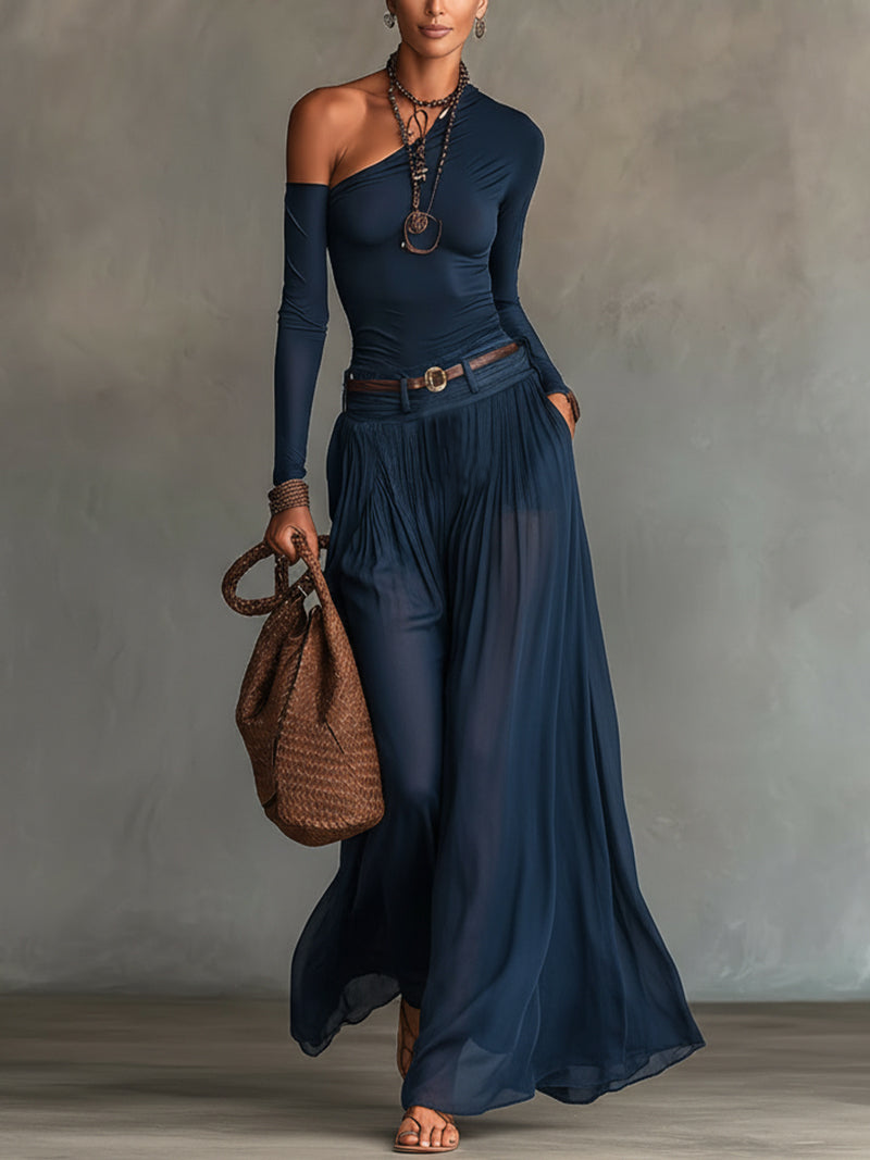 Johanna | Off-Shoulder-Top ir sijonas tamsiai mėlynas