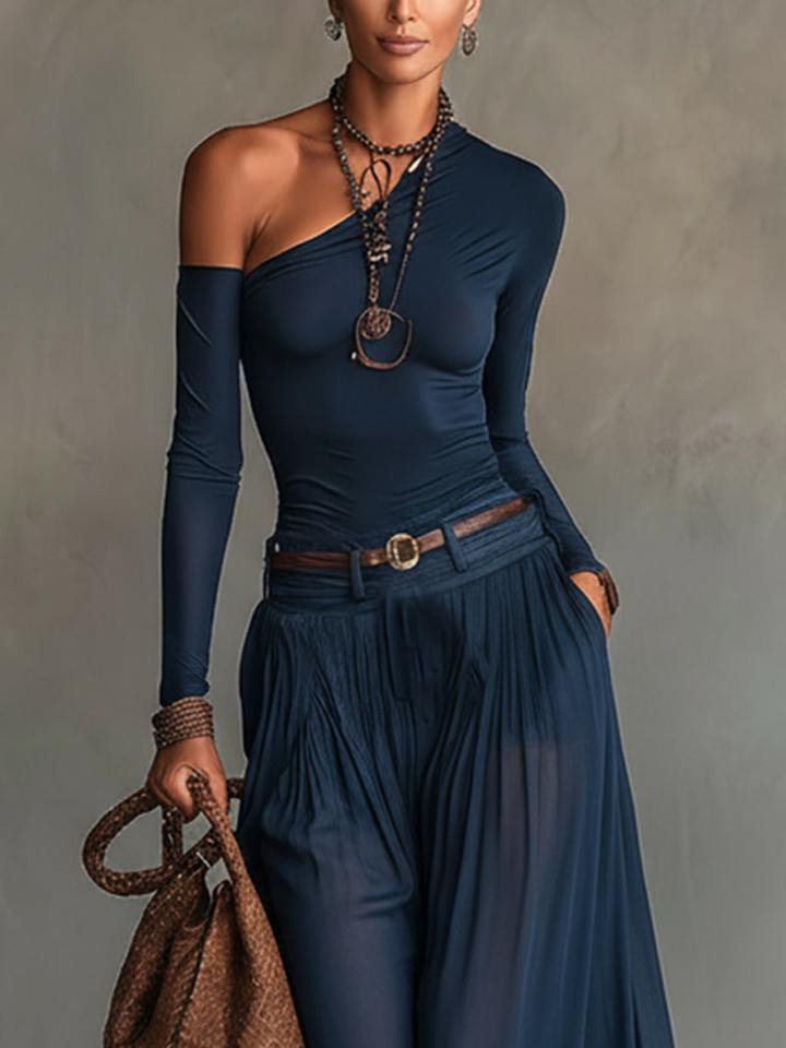 Johanna | Off-Shoulder-Top ir sijonas tamsiai mėlynas