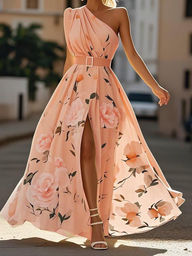 Amelie | Maxikleid Chiffon su gėlių raštu ir atviromis pečių dalimis šviesiai žalia